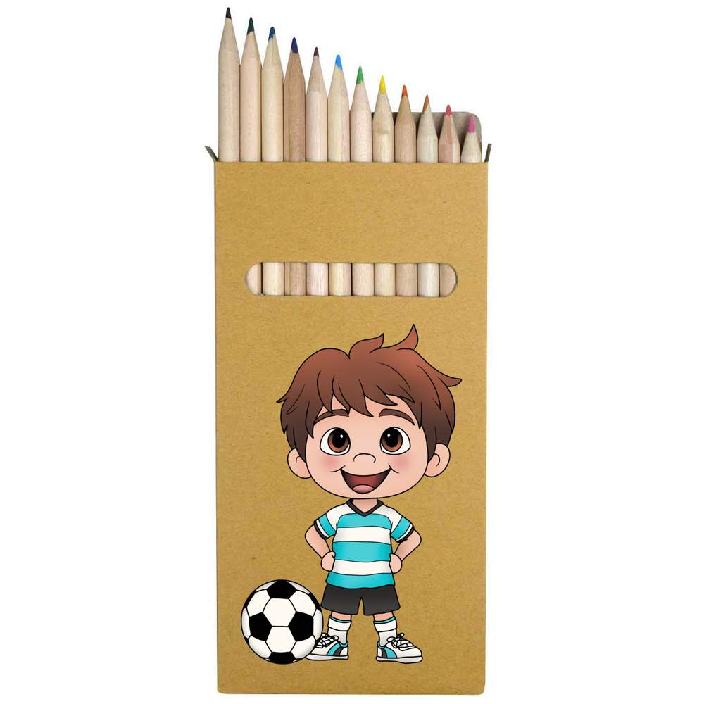 12 x 'Football Player Boy' Long 178mm Coloured Pencils / Pencil Set (PE00072321)