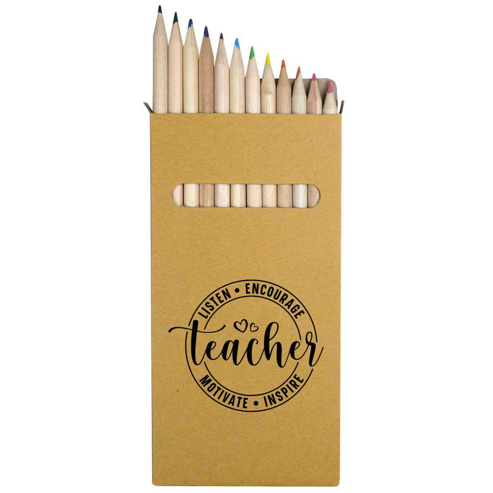 12 x 'Teacher Motivational Quote' Long 178mm Coloured Pencils / Pencil Set (PE00073141)