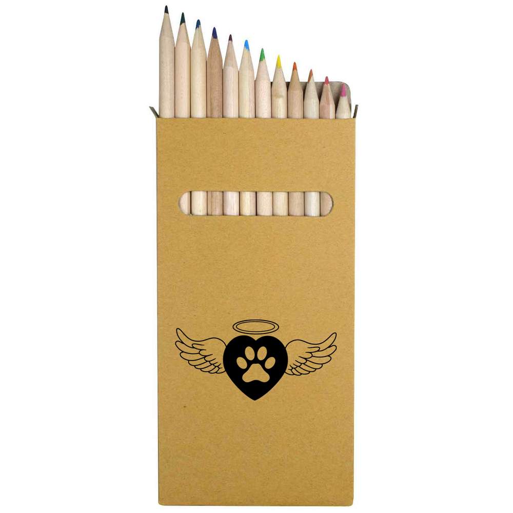 12 x 'Paw Print Angel Heart' Long 178mm Coloured Pencils / Pencil Set (PE00073737)