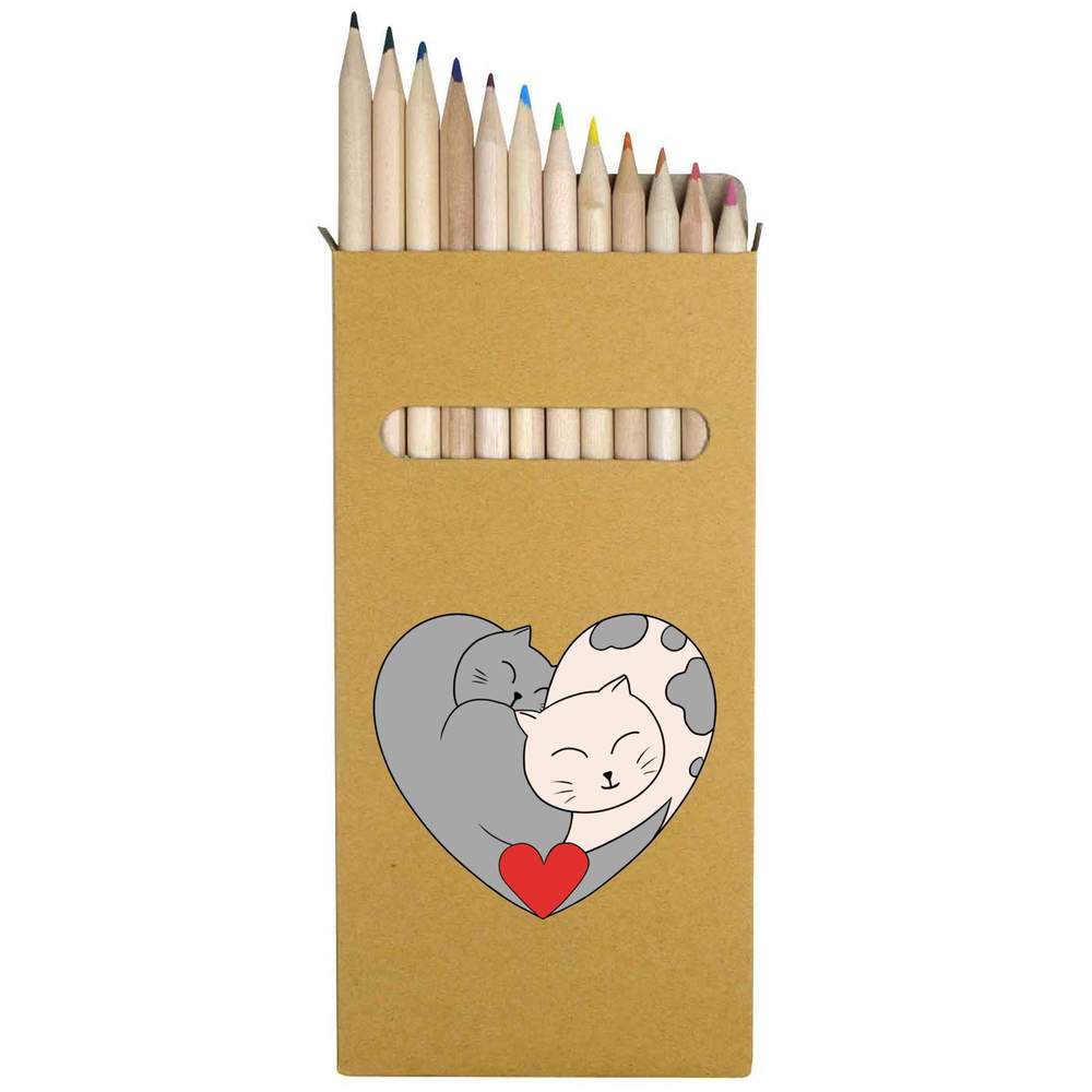 12 x 'Love Cats' Long 178mm Coloured Pencils / Pencil Set (PE00073991)