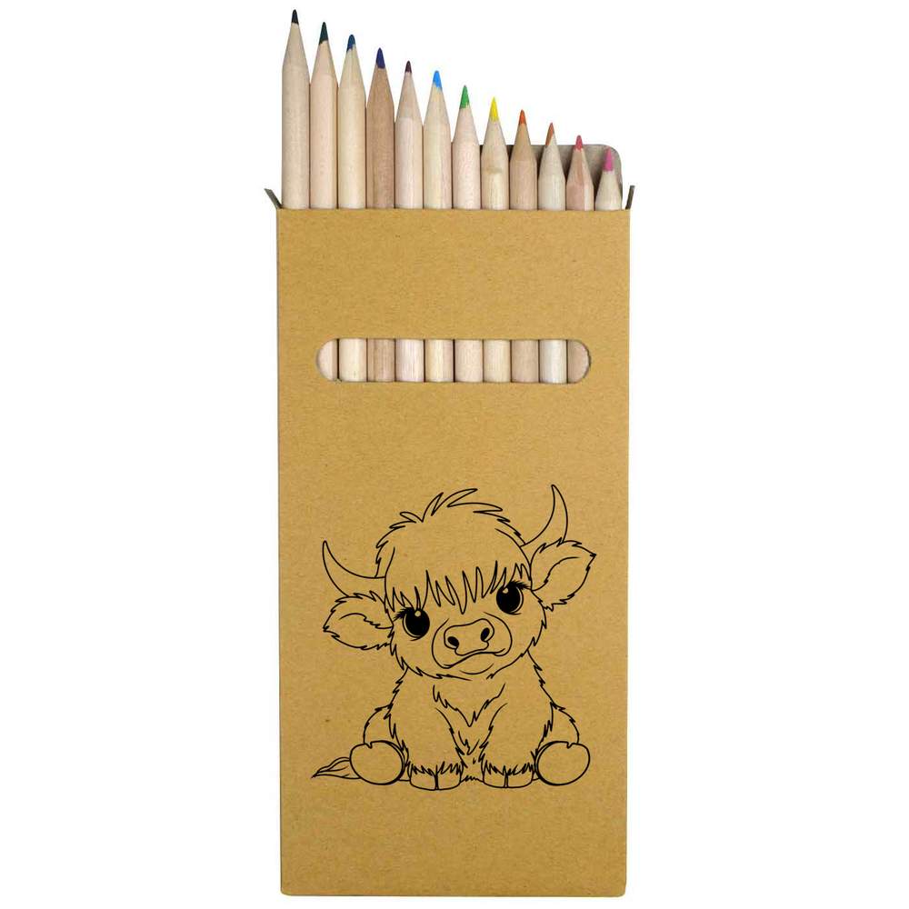 12 x 'Baby Highland Cow' Long 178mm Coloured Pencils / Pencil Set (PE00074573)