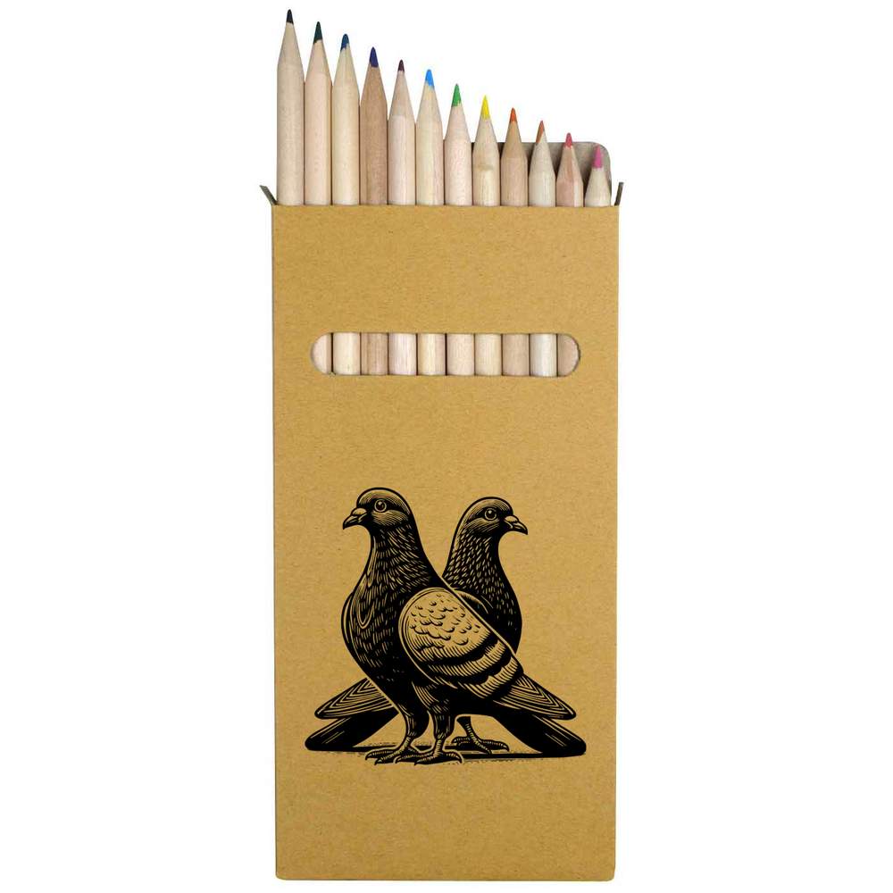 12 x 'Pigeon Friends' Long 178mm Coloured Pencils / Pencil Set (PE00077021)