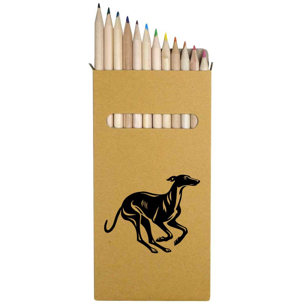12 x 'Running Greyhound' Long 178mm Coloured Pencils / Pencil Set (PE00077059)