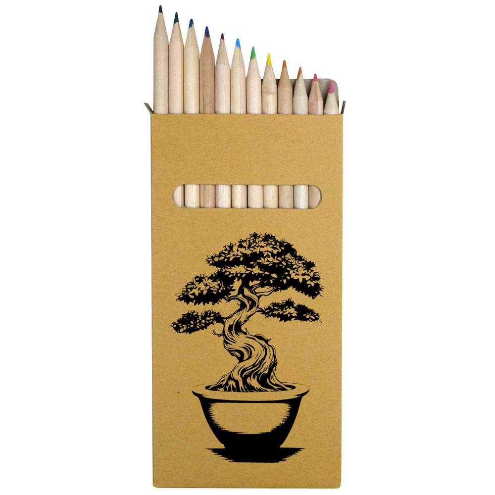 12 x 'Bonsai Tree in Pot' Long 178mm Coloured Pencils / Pencil Set (PE00077443)