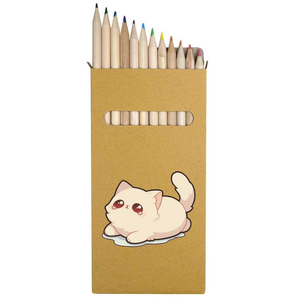 12 x 'Cute Sad Kitten' Long 178mm Coloured Pencils / Pencil Set (PE00077635)