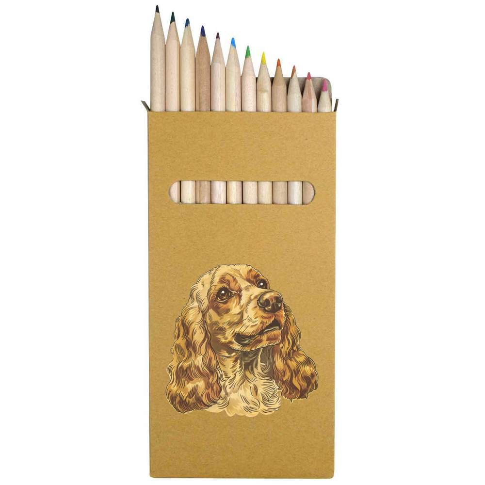 12 x 'Cocker Spaniel Dog Portrait' Long 178mm Coloured Pencils / Pencil Set (PE00078101)