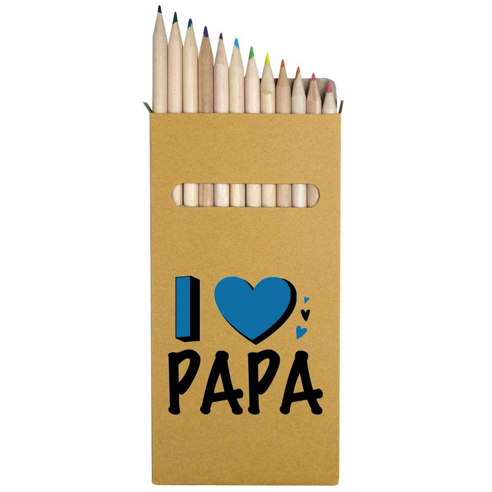 12 x 'I Love Papa' Long 178mm Coloured Pencils / Pencil Set (PE00078149)