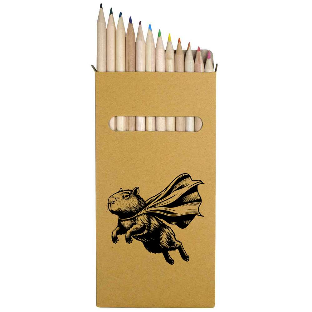 12 x 'Flying Caped Capybara' Long 178mm Coloured Pencils / Pencil Set (PE00079367)