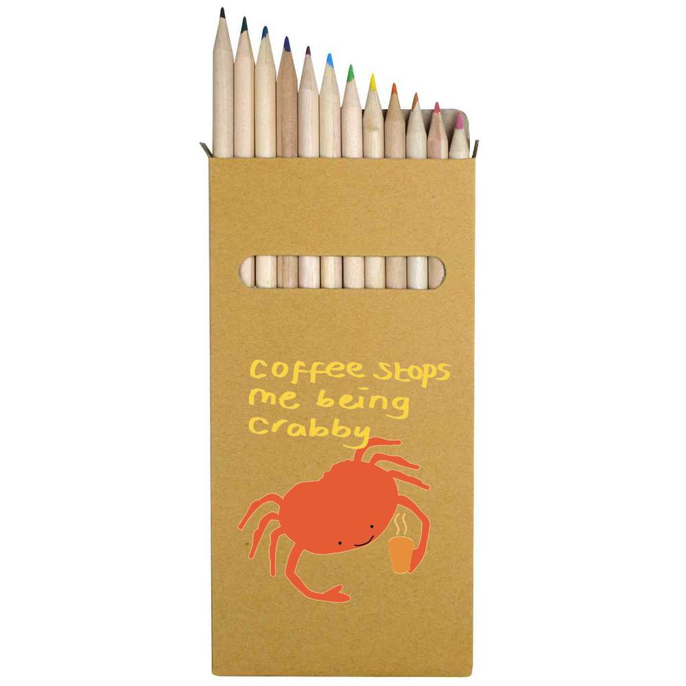 12 x 'Coffee Stops Me Being Crabby.' Long 178mm Coloured Pencils / Pencil Set (PE00079709)