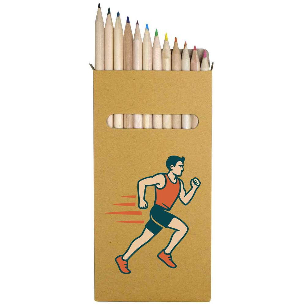 12 x 'Running Man Athlete' Long 178mm Coloured Pencils / Pencil Set (PE00080013)