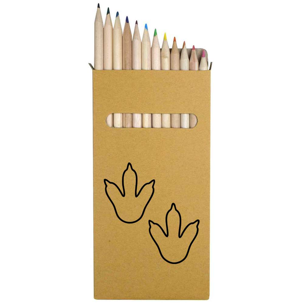 12 x 'Dinosaur Foot Prints' Long 178mm Coloured Pencils / Pencil Set (PE00080453)
