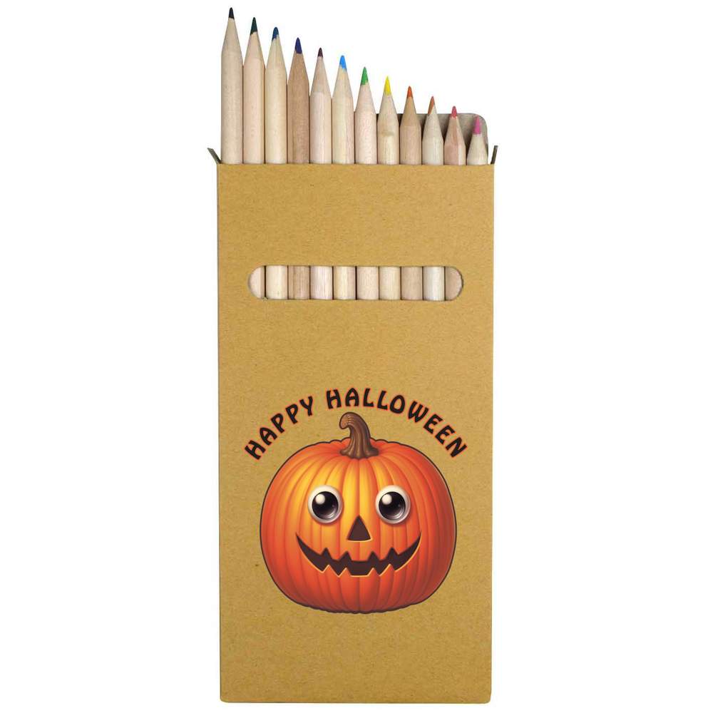12 x 'Happy Halloween Pumpkin' Long 178mm Coloured Pencils / Pencil Set (PE00081795)