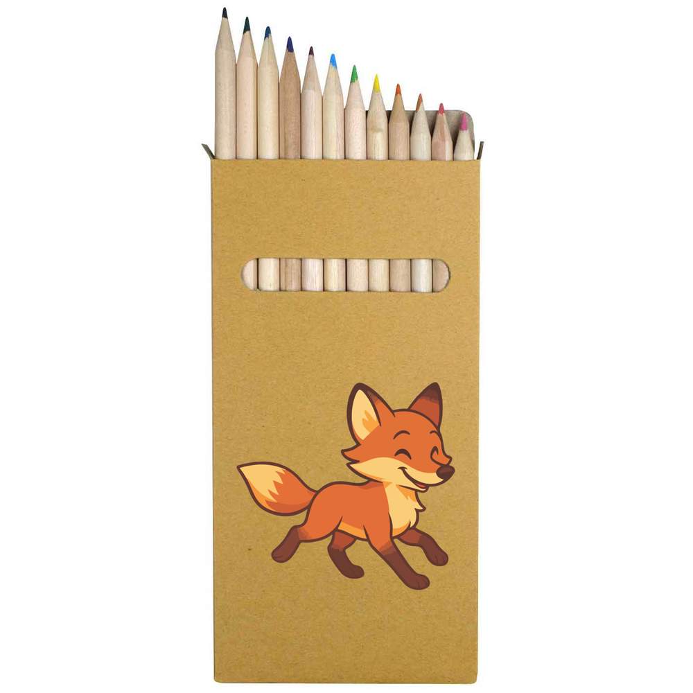 12 x 'Happy Running Fox' Long 178mm Coloured Pencils / Pencil Set (PE00082255)