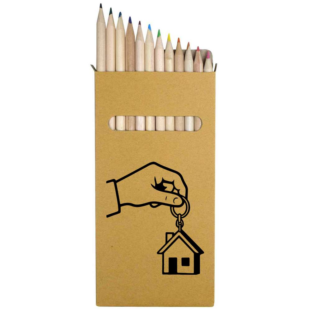12 x 'Hand Holding House Keyring' Long 178mm Coloured Pencils / Pencil Set (PE00082373)
