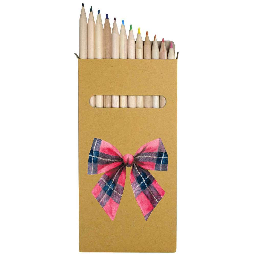 12 x 'Scottish Tartan Bow' Long 178mm Coloured Pencils / Pencil Set (PE00082953)