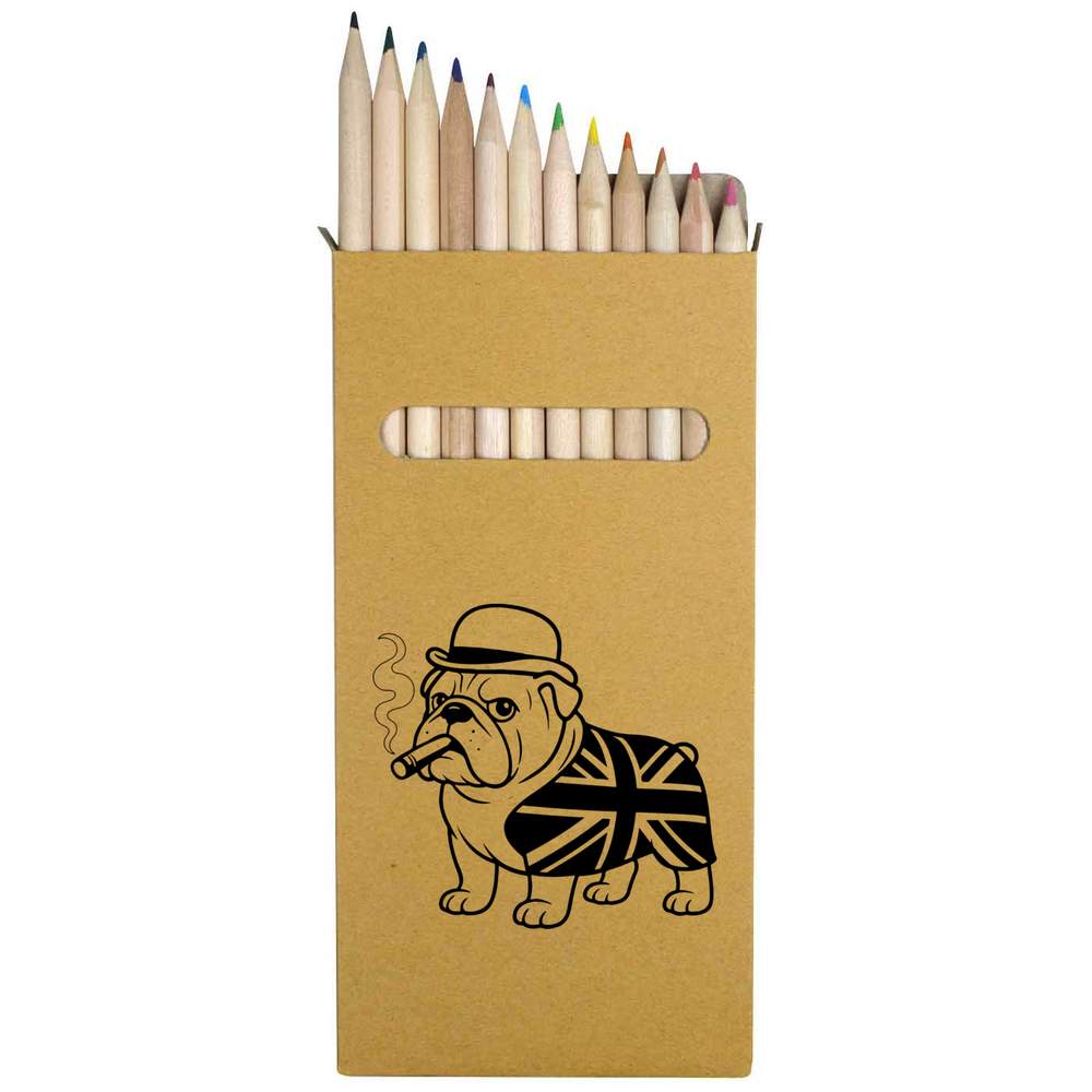 12 x 'British Flag Bulldog' Long 178mm Coloured Pencils / Pencil Set (PE00083497)