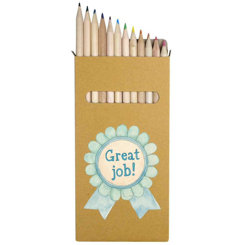 12 x 'Great Job Award Ribbon' Long 178mm Coloured Pencils / Pencil Set (PE00084219)