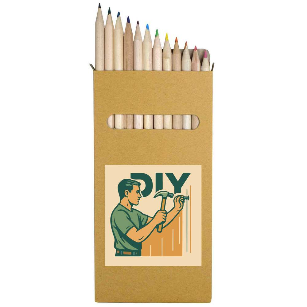 12 x 'DIY Man Hammering Nail Construction' Long 178mm Coloured Pencils / Pencil Set (PE00084477)