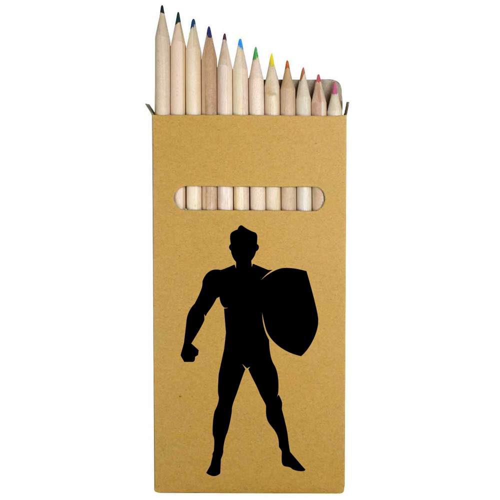 12 x 'Man with Shield' Long 178mm Coloured Pencils / Pencil Set (PE00085739)