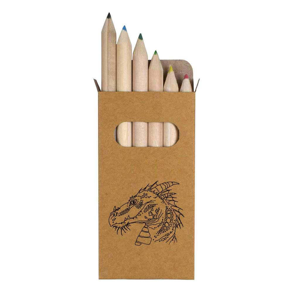 6 x 'Dragon Head' Short 85mm Pencils / Coloured Pencil Set (PE00006509)