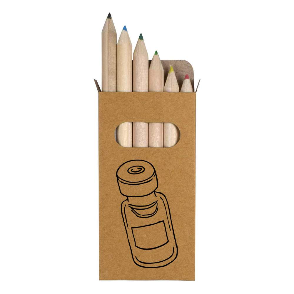 6 x 'Medicine Bottle' Short 85mm Pencils / Coloured Pencil Set (PE00006857)
