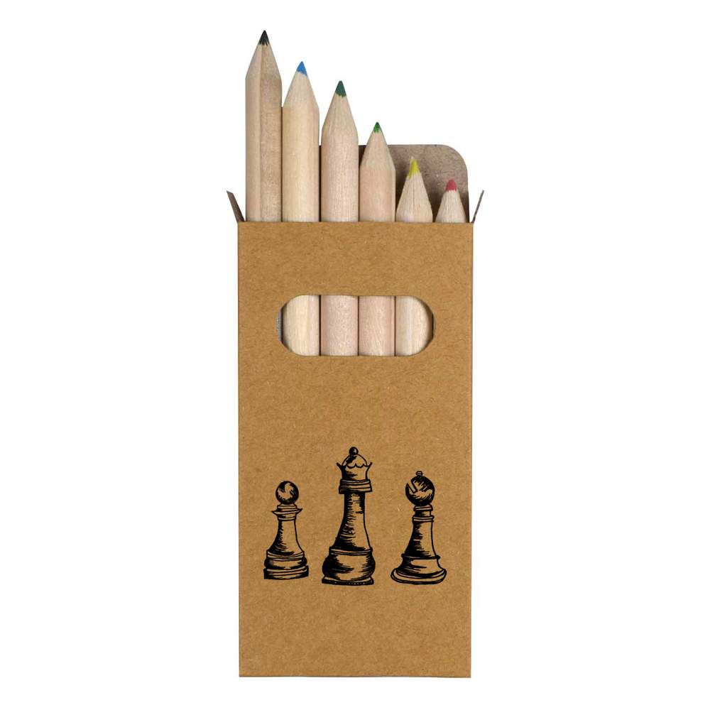 6 x 'Chess Piece Trio' Short 85mm Pencils / Coloured Pencil Set (PE00007583)