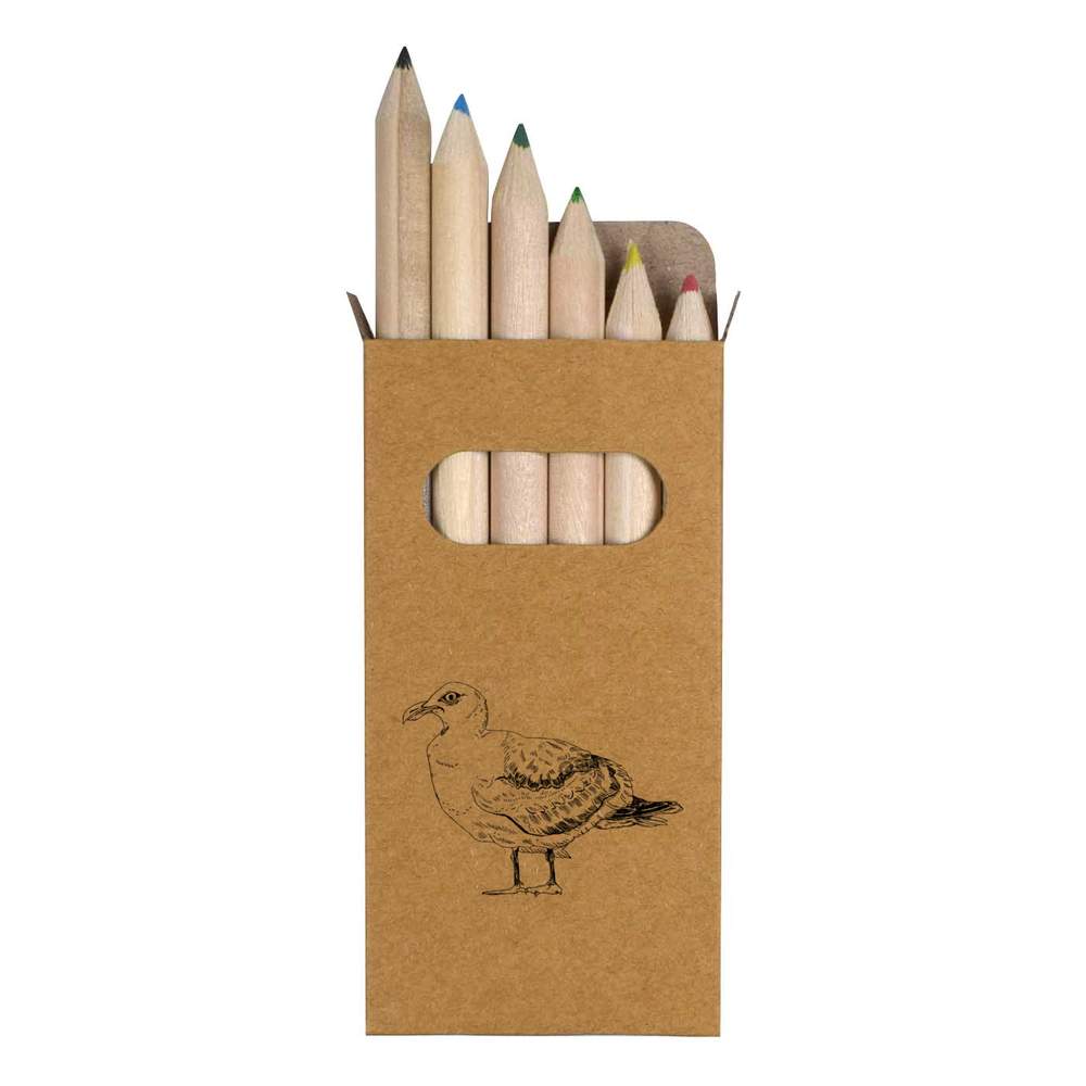 6 x 'Grumpy Seagull' Short 85mm Pencils / Coloured Pencil Set (PE00009035)