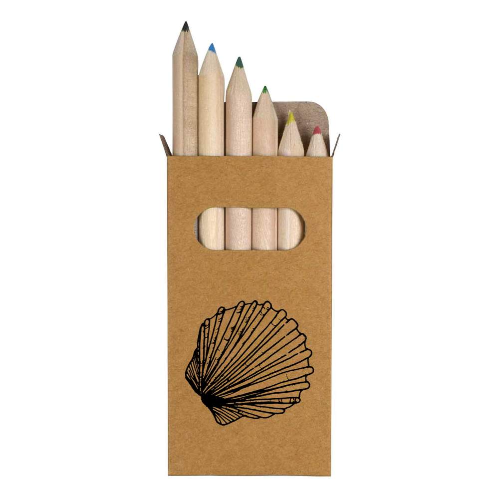 6 x 'Scallop Shell' Short 85mm Pencils / Coloured Pencil Set (PE00010099)