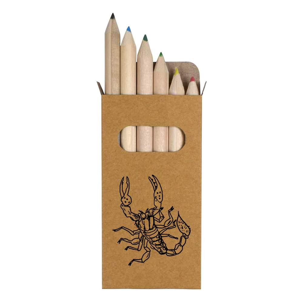 6 x 'Grumpy Scorpion' Short 85mm Pencils / Coloured Pencil Set (PE00010451)
