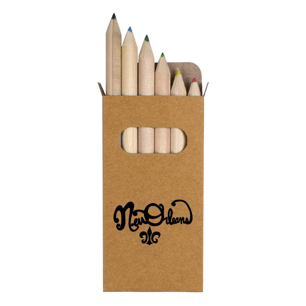 6 x 'New Orleans Text' Short 85mm Pencils / Coloured Pencil Set (PE00010651)