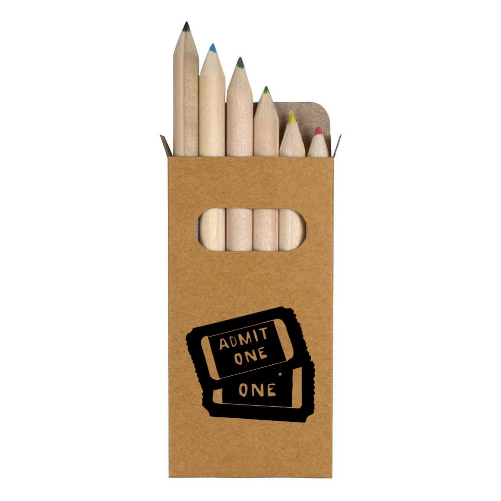 6 x 'Cinema Tickets' Short 85mm Pencils / Coloured Pencil Set (PE00011065)