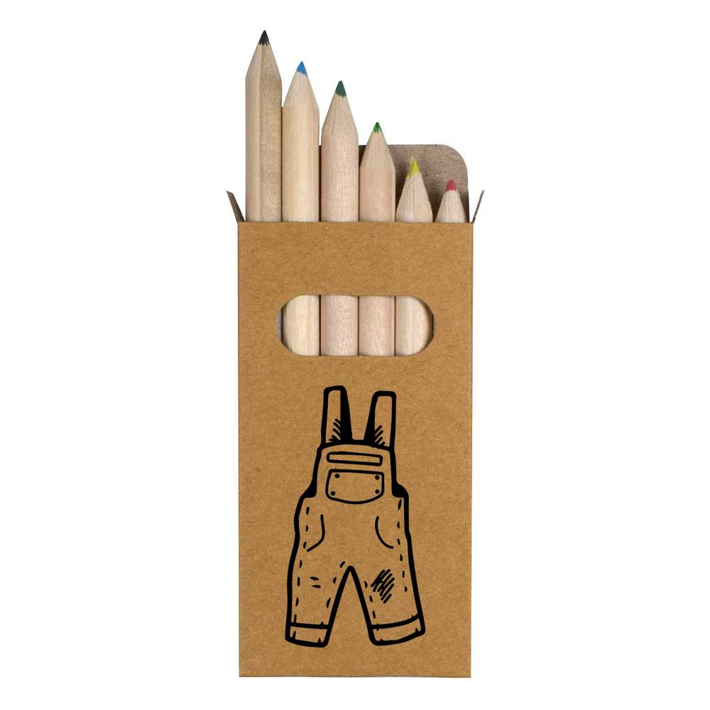 6 x 'Dungarees' Short 85mm Pencils / Coloured Pencil Set (PE00014575)