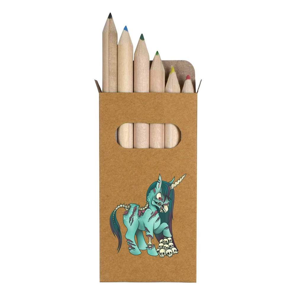 6 x 'Zombie Unicorn' Short 85mm Pencils / Coloured Pencil Set (PE00018311)