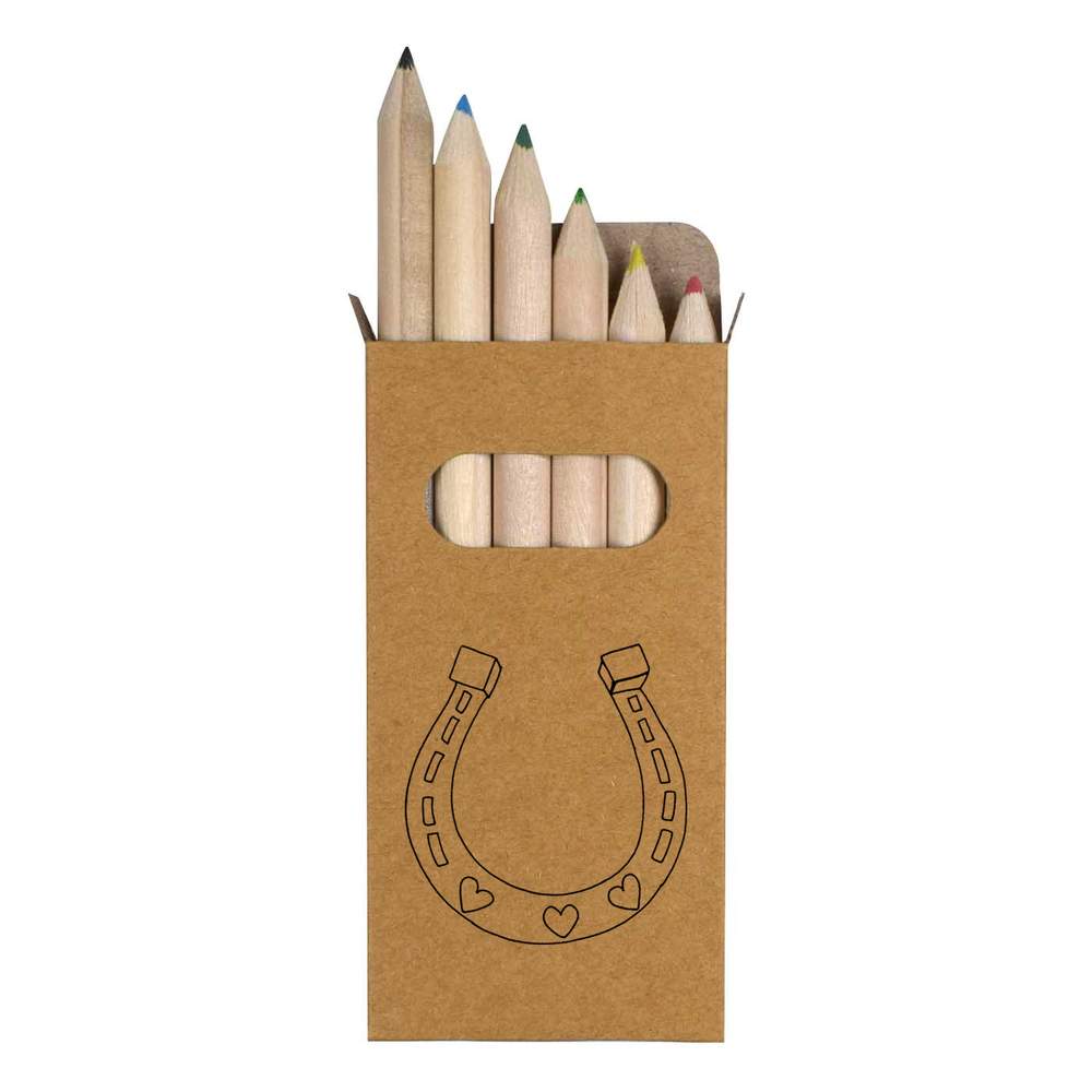 6 x 'Heart Horse Shoe' Short 85mm Pencils / Coloured Pencil Set (PE00021573)