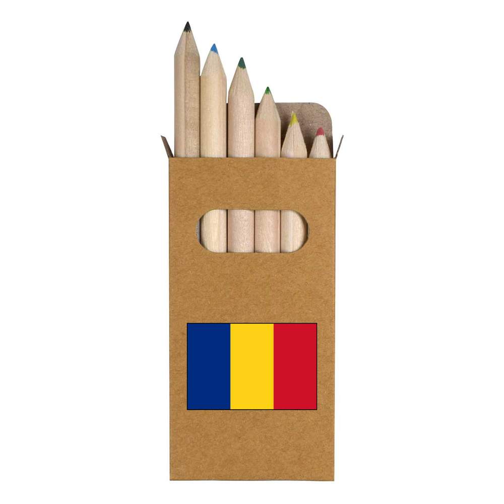 6 x 'Romania Flag' Short 85mm Pencils / Coloured Pencil Set (PE00021633)