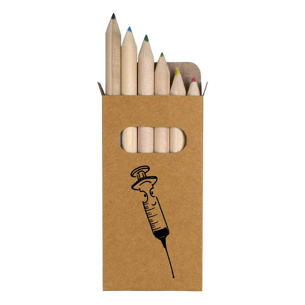 6 x 'Happy Medical Needle' Short 85mm Pencils / Coloured Pencil Set (PE00030205)