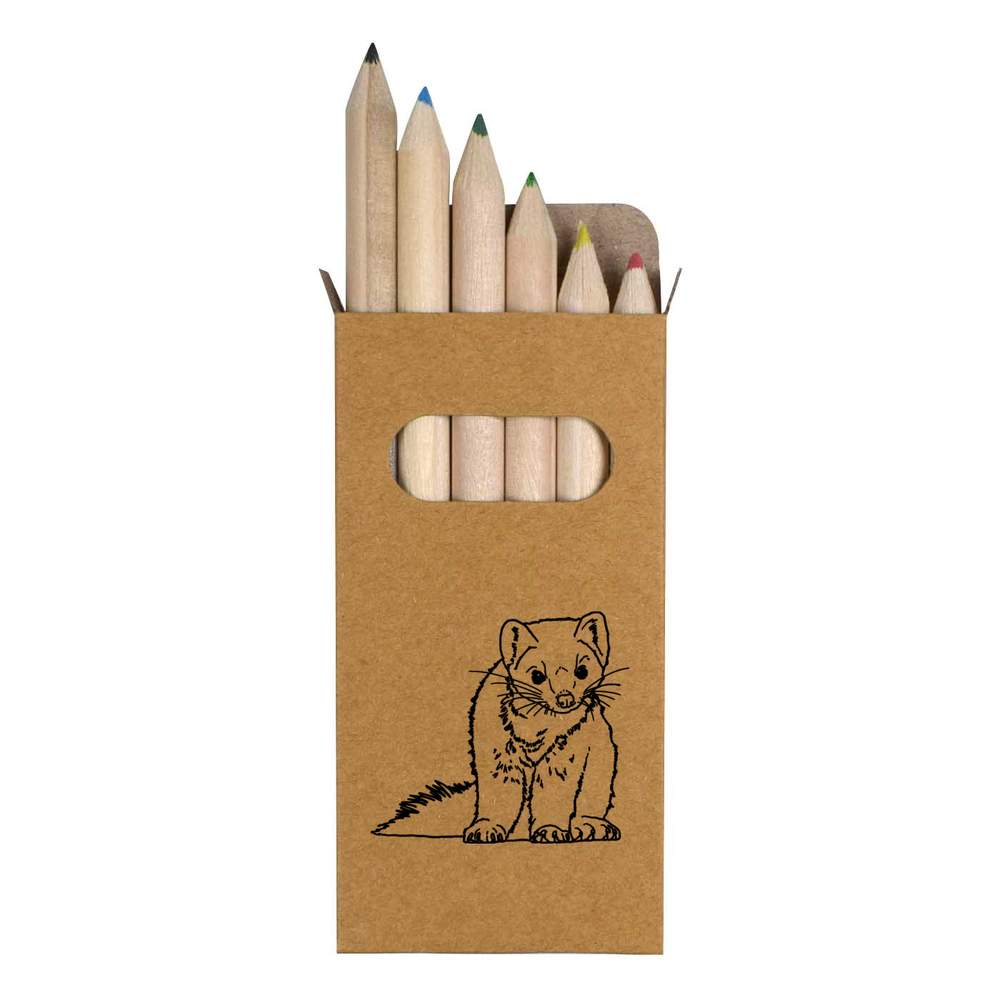 6 x 'Pine Marten' Short 85mm Pencils / Coloured Pencil Set (PE00032205)