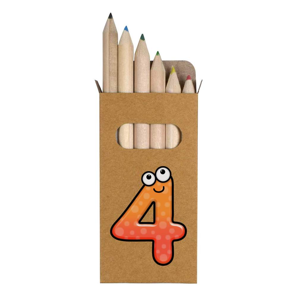 6 x 'Happy Number Four' Short 85mm Pencils / Coloured Pencil Set (PE00032207)
