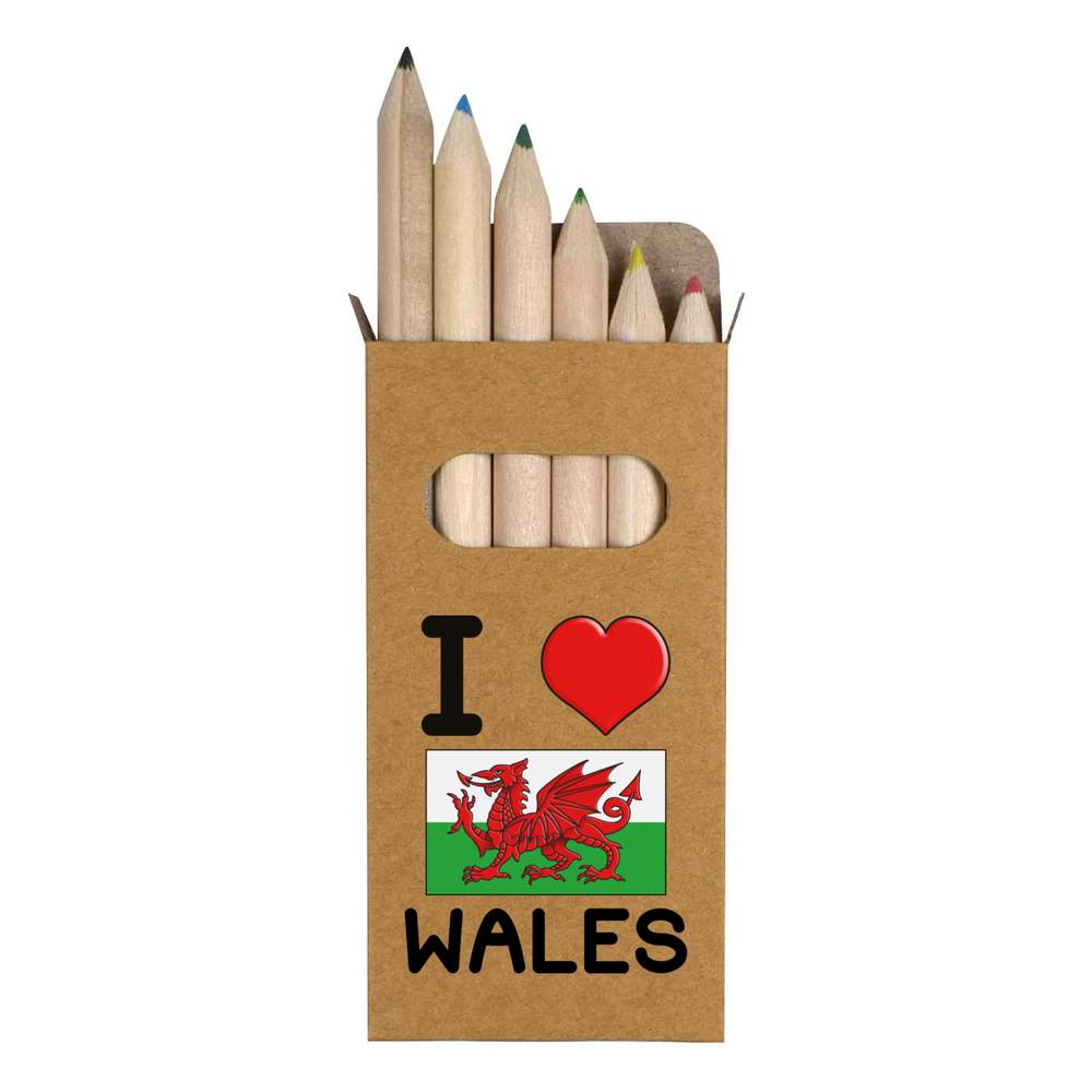 6 x 'I Love Wales' Short 85mm Pencils / Coloured Pencil Set (PE00039164)