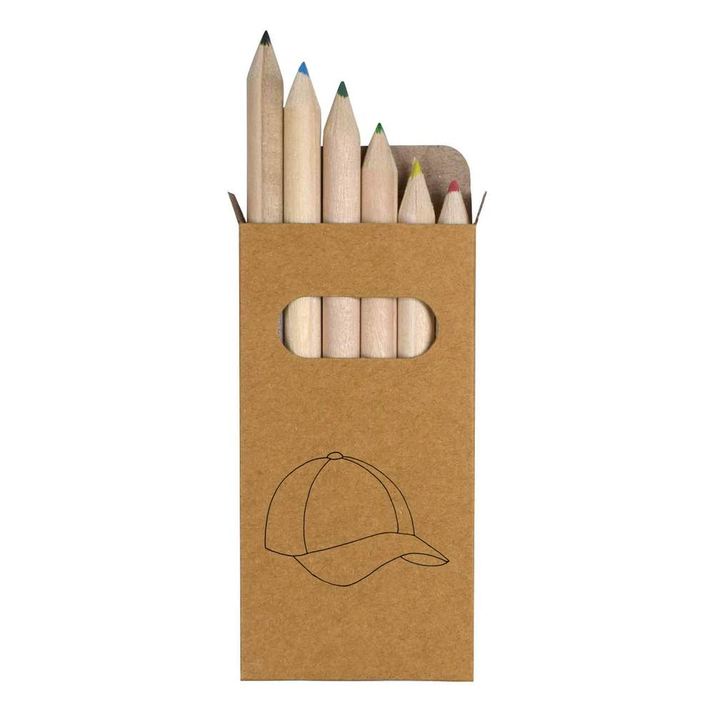 6 x 'Baseball Cap' Short 85mm Pencils / Coloured Pencil Set (PE00040962)