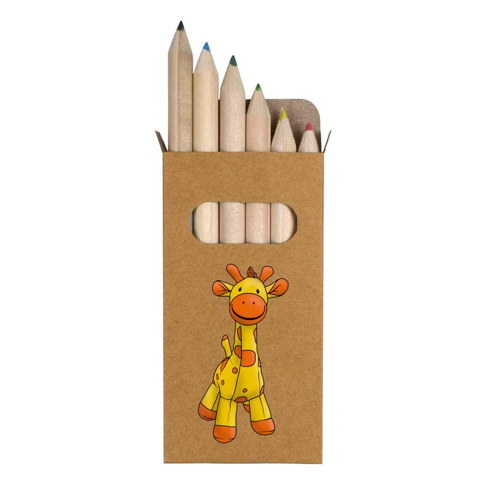 6 x 'Giraffe Teddy' Short 85mm Pencils / Coloured Pencil Set (PE00043676)