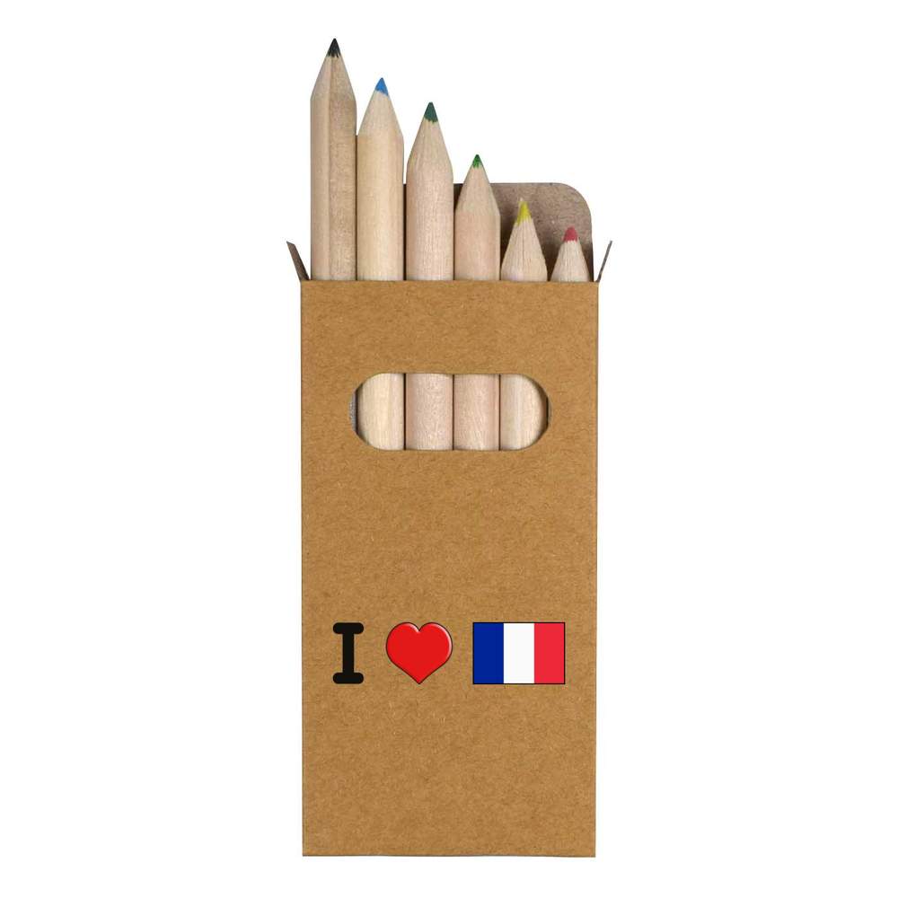 6 x 'I Love France' Short 85mm Pencils / Coloured Pencil Set (PE00044146)