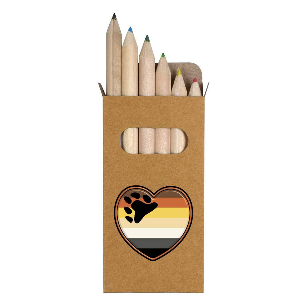 6 x 'Bear Pride Flag Heart' Short 85mm Pencils / Coloured Pencil Set (PE00049516)