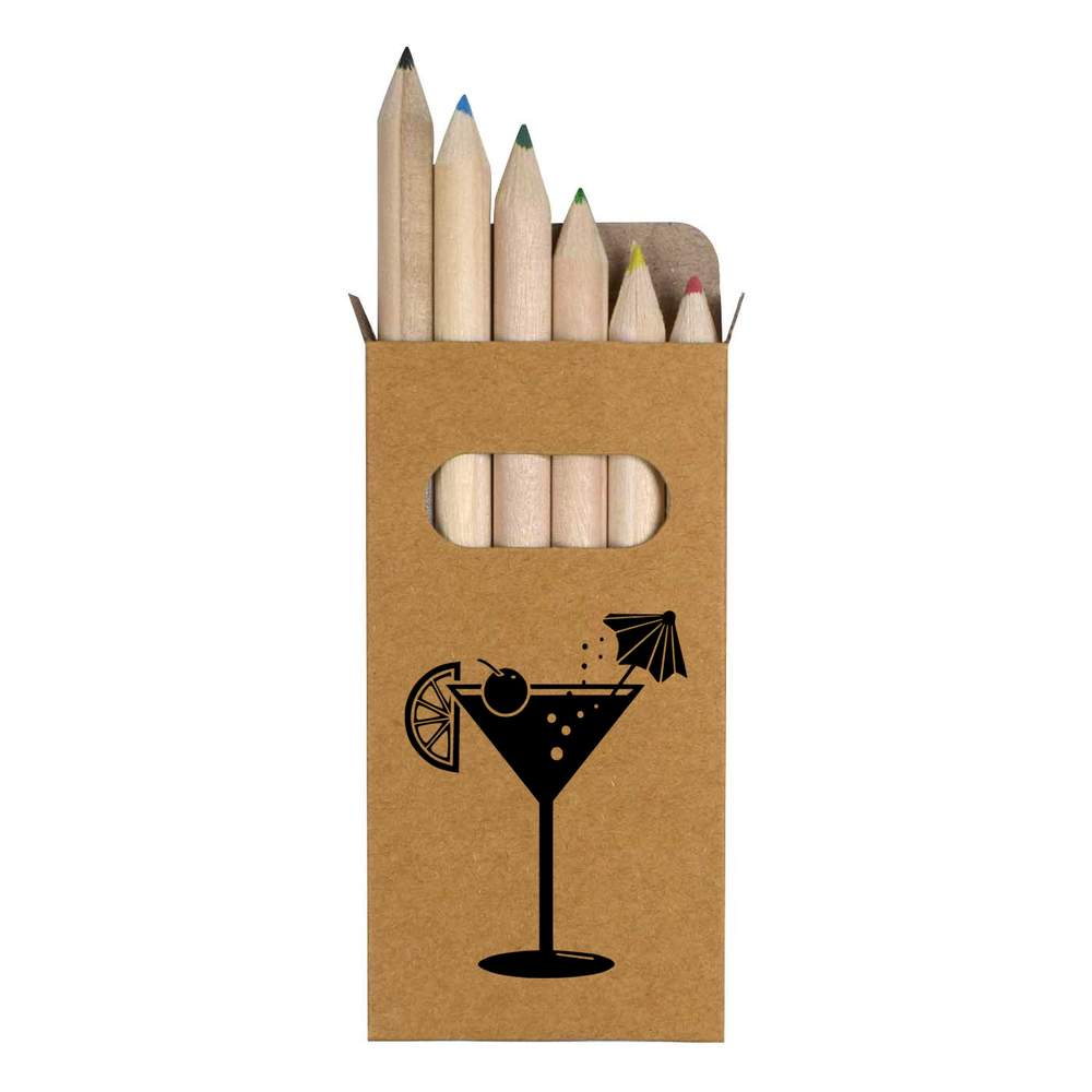 6 x 'Cocktail Glass' Short 85mm Pencils / Coloured Pencil Set (PE00051992)