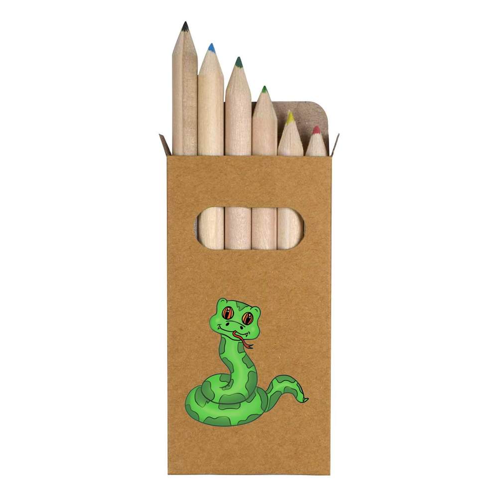 6 x 'Cute Snake' Short 85mm Pencils / Coloured Pencil Set (PE00053754)