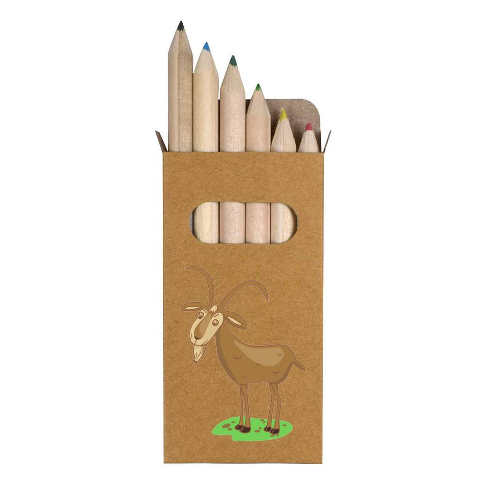 6 x 'Grumpy Billy Goat' Short 85mm Pencils / Coloured Pencil Set (PE00054668)