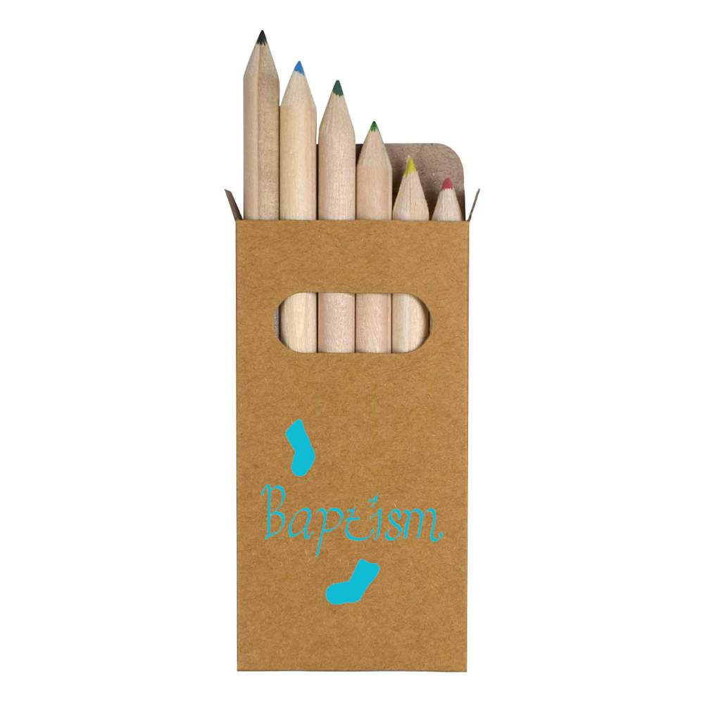 6 x 'Baptism for a boy' Short 85mm Pencils / Coloured Pencil Set (PE00056190)