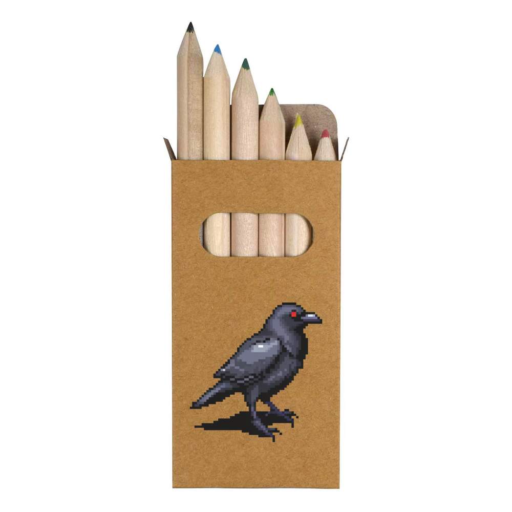 6 x 'Crow Pixel Art' Short 85mm Pencils / Coloured Pencil Set (PE00059338)