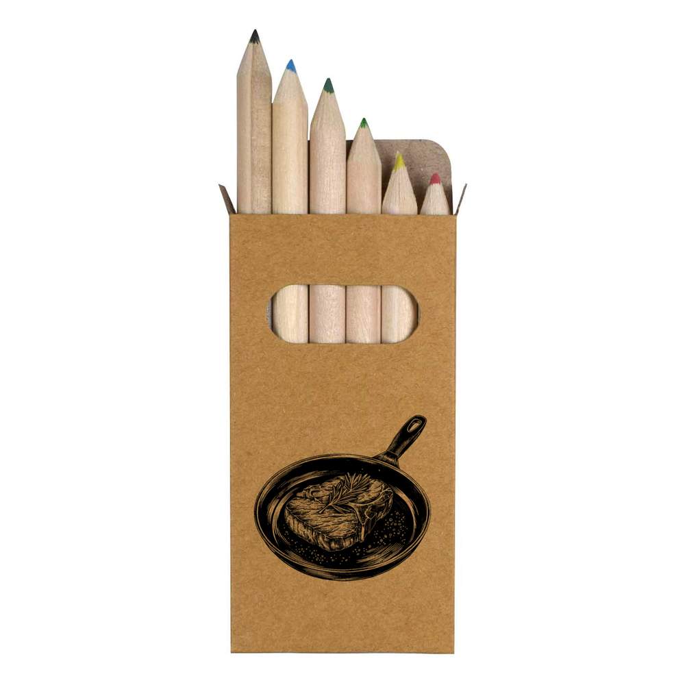 6 x 'Steak in a Frying Pan' Short 85mm Pencils / Coloured Pencil Set (PE00062246)