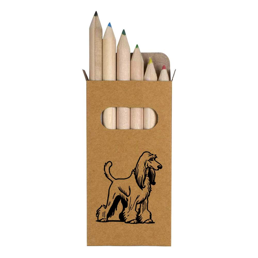 6 x 'Afghan Hound Dog' Short 85mm Pencils / Coloured Pencil Set (PE00062692)